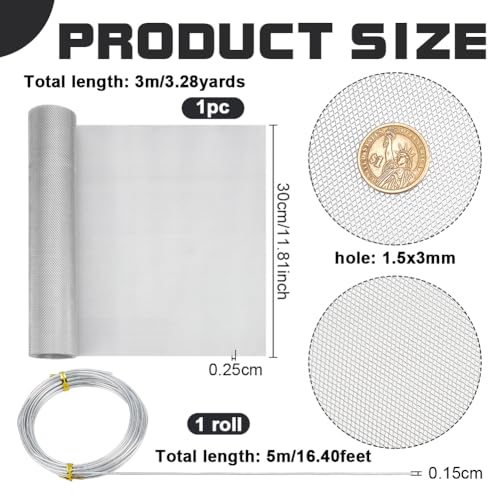 OLYCRAFT 11.8 Inch by 9.8 Ft Aluminum Sculpting Wire Mesh 1.5x3mm Hole Aluminum Wire Mesh Roll Stainless Screen with 15 Gauge for Arts and Craft Metal Garden Screen Window - size: 1.5x3mm Hole