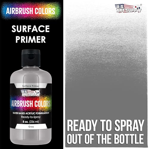U.S. Art Supply Gray Surface Primer Airbrush Paint, 8 oz - Acrylic Primer Paint, Ready-To-Spray, Water-Based Acrylic Polyurethane for Miniatures, Models, Plastic, Metal, Wood, Canvas, 3D Prints - color: Gray