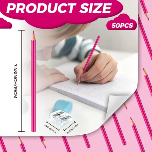 50 PCS Pink Colored Pencils, Pre-sharpened Professional Wooden Art Pencils Set for Artists Painting | Premium Drawing Sketching Supplies - color: pink