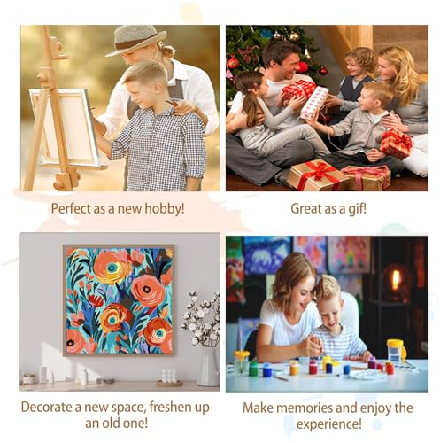 Artunion Framed Paint by Numbers Kit for Adults Beginners & Kids Ages 8-12,Red Flowers Paint by Number with Frame,Floral Paint by Numbers Kit on Canvas 10 * 10 Inch Without Easel - color: ZXT-194-F