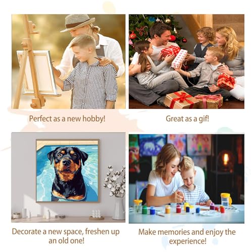 Artunion Framed Paint by Numbers Kit for Adults Beginners & Kids Ages 8-12,Rotweiler Dog Paint by Number with Frame,Dog Animal Paint by Numbers Kit on Canvas 10 * 10 Inch Without Easel - color: ZXT-374-F