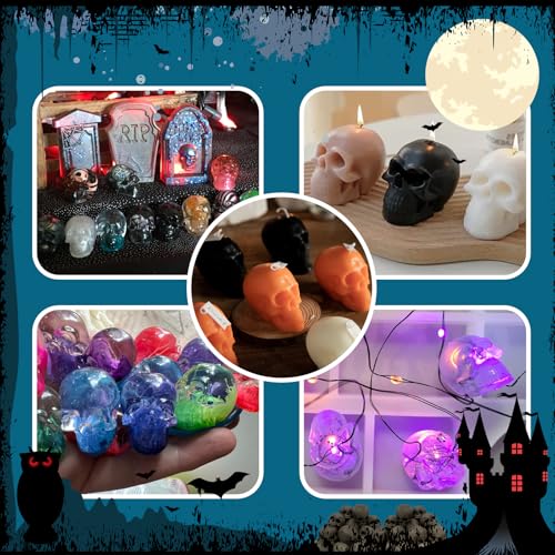 Skull Crafting Molds, Set of 10 Halloween Skull Resin Molds | Small Skull Silicone Mold for Epoxy Resin Casting, Keychain Bracelet, Little Skeleton Candle, String Lights Halloween Decor - color: 10PCS Mini 3d Skull