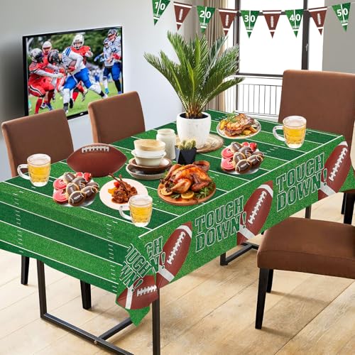 3 Pcs Football Tablecloth Plastic - Touch Dwon Football Table Cloth, Disposable Rectangle Rugby Sports Table Cover for Foot ball Decorations Party Supplies Game Day Tables Decor Favors, 108x54Inch - color: Green, Brown, White