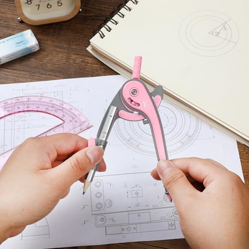 Mr. Pen- Geometry Compass and Protractor Set, 6 Inch Compass - color: Rogue Pink, size: 1 Set