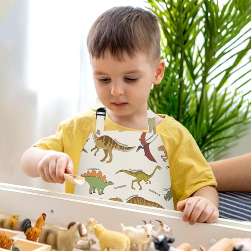PLULON 4 Pcs Kids Aprons with Pockets Painting Apron for Kids, Dinosaur Kids Apron Adjustable Strap Dino Apron for Painting Cooking Baking Girls Boys Paint Dinosaur Party Supplies, 3-8 Years - color: Multicolor Dinosaur