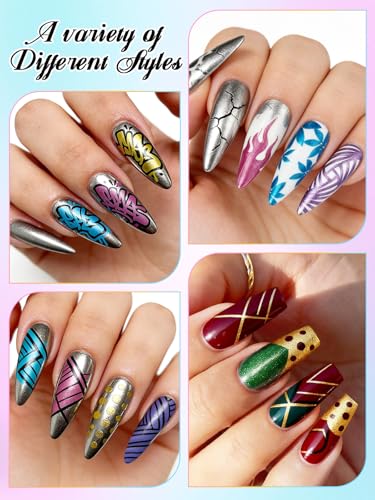 10 Color Metal Giltter 3D Nail Art Pens Set Kalolary Double-ended | Nail Point Dotting Pen Drawing Painting Liner Brush for DIY Nail Art Beauty Adorn Manicure Tools(G) - color: G