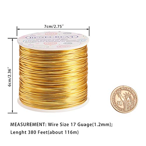 BENECREAT 12 17 18 Gauge Aluminum Wire (17 Gauge,380FT) Anodized Jewelry Craft Making Beading Floral Colored Aluminum Craft Wire - Gold - color: Light Gold, size: 17 Gauge
