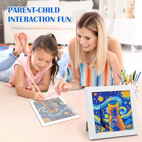 Leixonl Diamond Art Kits for Kids with Framed (7 in) Cartoon Animals DIY Gem Art Painting - Arts & Crafts Gifts for Beginners & Teens (Star Night cat) - color: star night cat
