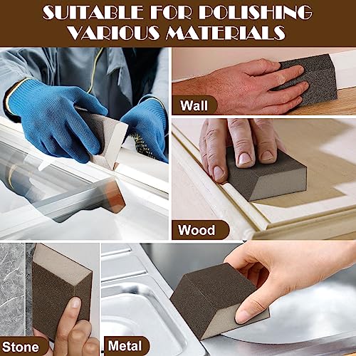 100 Grit Angled Sanding Blocks, Jamiikury Medium Sponge Sand Block Washable and Reusable, Wet & Dry Sandpaper Block for Wood Metal Drywall and Furniture Paint - Pack of 8 - size: 100 Grits