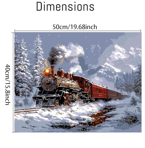 Train Paint by Numbers Kit for Adults,Winter Painting by Numbers,DIY Acrylic Paint Kit for Adults Beginners Without Frame,Easy Christmas Adult Paint by Number Kits on Canvas for Decor 16x20inch - color: MT21695