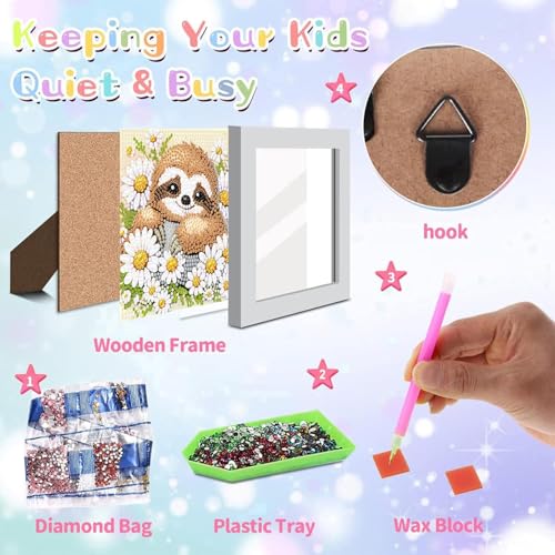 ajepon Sloth Diamond Art Kits for Kids with Frame, Sloths Diamond Art for Kids Ages 8-12, Animal Diamond Painting Kits for Kid with Beautiful Package for Gift Home Wall Decor (7x7inch) - color: CC612