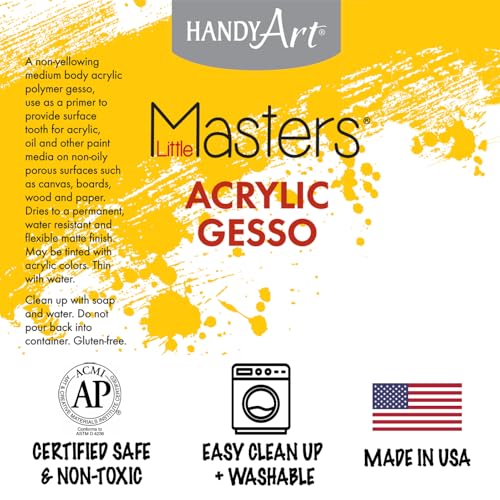 Handy Art Little Masters White Gesso, Half Gallon (64 oz) Bulk, Acrylic Primer for Canvas, Wood & More, Made in USA, AP Non-Toxic, Allergy Friendly, Prepares Surfaces for Painting - size: 64 Fl Oz (Pack of 1)