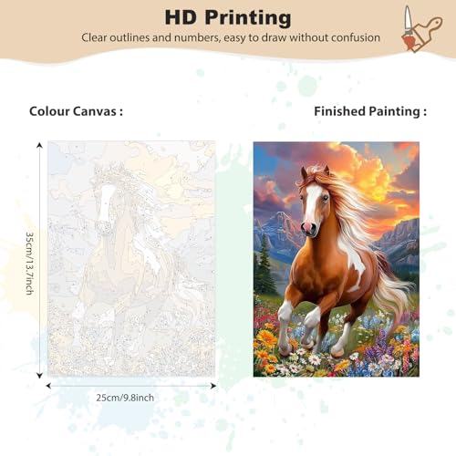 EOBROMD Framed Paint by Numbers Kits for Adults - Wooden Easel, Animal Horse DIY Kits Crafts for Beginner on Stretched Canvas, 3 Brushes and Acrylic Paint for Home Decor 10x14 Inch - color: LG015
