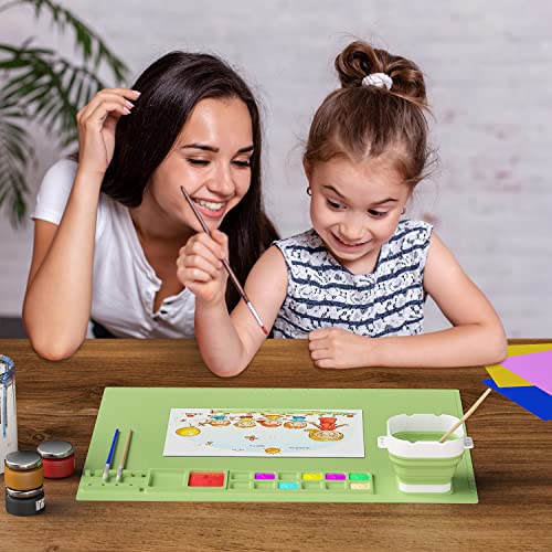 Creator Silicone Painting Mat, 20"x16" with Cup, Nonstick Sheet for Resin Jewelry Casting, Art, DIY, Drawing, Clay and Play Doh - color: Green