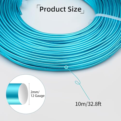 12 Gauge Aluminum Craft Wire for Jewelry Making, 32.8FT Bendable Metal Wirefor Bonsai Armature(Lake Blue) - color: Lake Blue