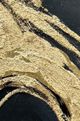 Art Hand-Painted Black and Gold Abstract Texture Oil Painting Modern Canvas Wall Art Deco 45x30 inches - color: Yi092