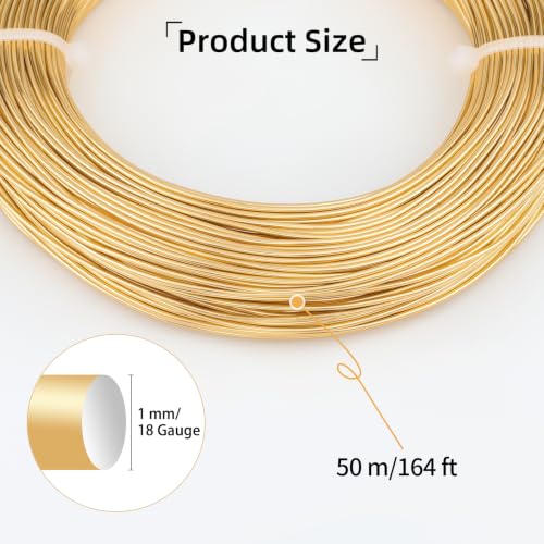 18 Gauge Aluminum Craft Wire, 164FT 1mm Bendable Metal Wire for Jewelry Making, Wreath Making, Beading(Tin Gold) - color: Tin Gold