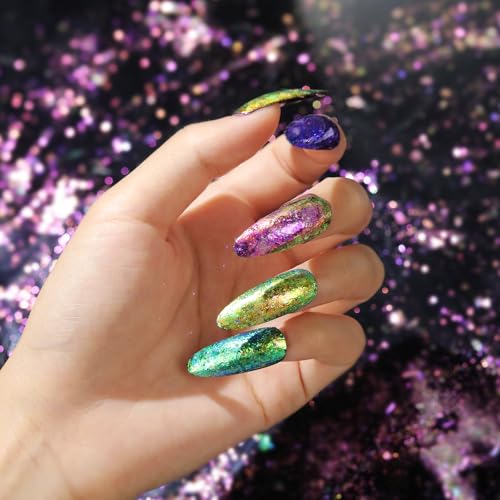 LET'S RESIN Chameleon Chunky Flakes, Resin Supplies for Resin Crafts | Intense Colorshift Pigment Powder for Silicone Molds/Tumbler, Chrome Powder Iridescent Flakes for Nail Art/Paints/Soap Making - color: Chameleon flakes