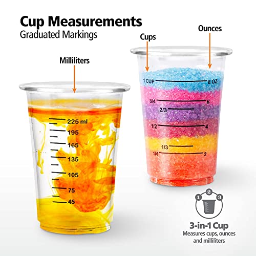 Disposable Measuring Cups For Resin 8 Oz - Clear Plastic Graduated Measure Cup for Epoxy Resin Stain Mixing, Chemical and Cooking & Baking safe, Clear and Transparent (40-1 Cup Measures) - size: 8 Oz - 40 Pack