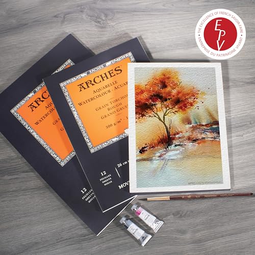 Arches Aquarelle Watercolor Pad, Rough, 140lb/300gsm, 12 Sheet, 11.69x16.53 inch, Arches Watercolor Paper 100% Cotton - size: 11.69"x16.53", style: Rough