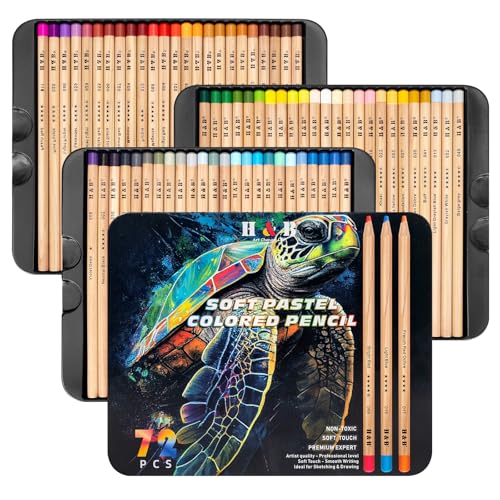 H & B 72-Color Pastel Pencils & 6-Color Toned Mixed Media Sketchbook Bundle, 73PCS Art Set for Adults & Artists, Portable Drawing Kit with Soft Chalk Pastel Pencils & Thick 250GSM Drawing Paper
