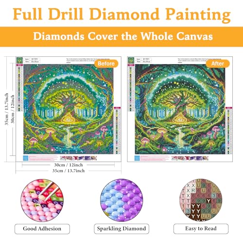 Diamond Art Kits for Adults & Beginners, Tree of Life Diamond Painting Kit | 5D Full Drill Gem Art with Green Forest, Round Diamond Dots, Home Wall Decor & Gift, 14 x 14 Inch - color: HMDPUS-25905
