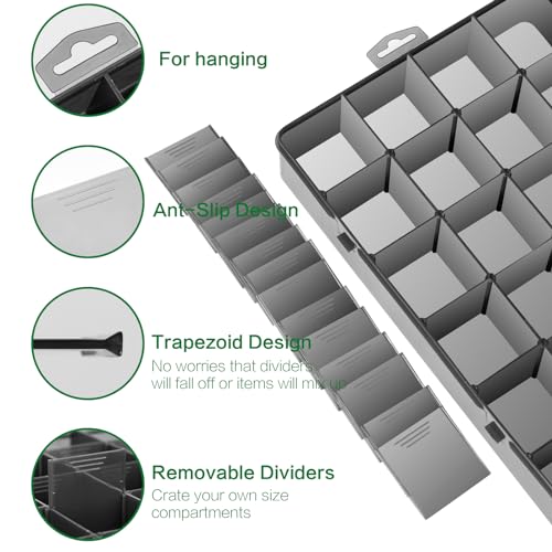 Gbivbe Large 24 Grids Plastic Organizer Box Adjustable Dividers,Clear Storage Box for Jewelry, Art DIY Crafts, Washi Tapes, Beads and Small Parts(Black,3Pack) - color: Black-3
