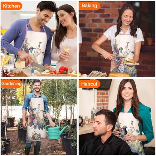 Apron with 2 Pockets,Kitchen Chef Artist Aprons for Cooking Gardening Baking Painting, Waterproof Apron 33" x 27" - color: Hummingbird