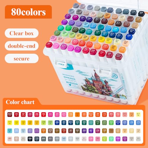 M&G 80 Colors Water Based Markers, Fine & Broad Dual Tip Coloring marker Set with Storage Case-Stocking Stuffers,Christmas Gift Idea for artists - Art Supplies(White Barrel) - style: Water-Based-80 pcs