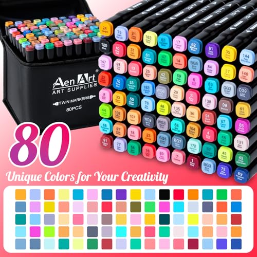 Alcohol Markers Set, 80 Color Dual Tip Art Drawing Markers, Artist Pens with Organizing Case for Adult Drawing Coloring Sketching - color: 80 Colors-Black Barrel