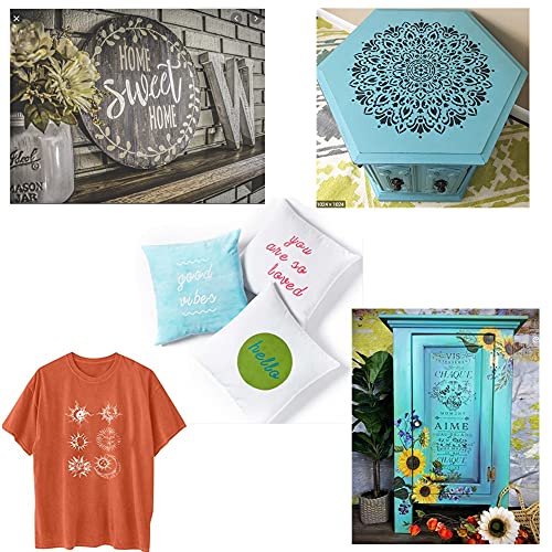 JAJADO Silk Screen Stencils 5 pcs, Sweet Home Pattern Screen Printing Mesh Transfer Reusable Adhesive Stencils for Painting on Wood, Chalkboard, Fabric, DIY Decoration, Home Decor - color: 5 pcs