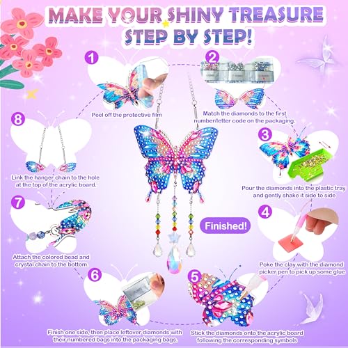 Diamond Art Kits for Kids Ages 8-12, 3 PCS DIY Gem Art Suncatchers for Kids - color: Blue and Pink
