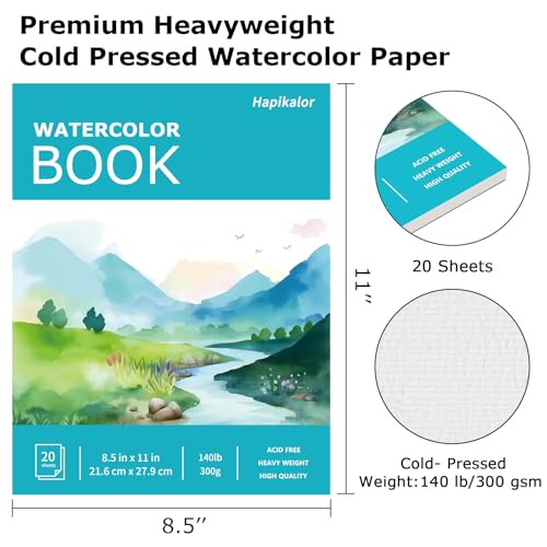 Hapikalor Watercolor Paper Pad, 8.5"x11" Water Color Paper, 140lb/300gsm - color: Teal, size: 8.5"x11" Pad