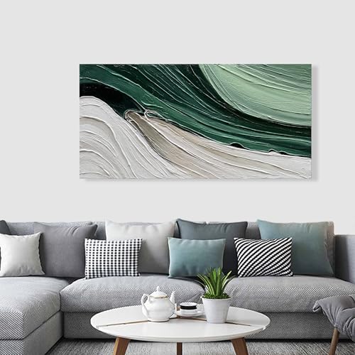Art 30x60 inch Hand Painted Green and White Textured Oil Paintings Large Modern Abstract Canvas Art Home wall Decoration - color: Dn179