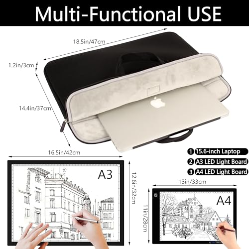 A3 Light Pad Carrying Bag for Diamond Painting,Diamond Painting Light Pad Bag,Laptop Tote Bag,Tracing Light Board Carrying Bag,Padded Fleece Liner Protective Case for A3 Light Pad - color: All Black, size: A3-18inch