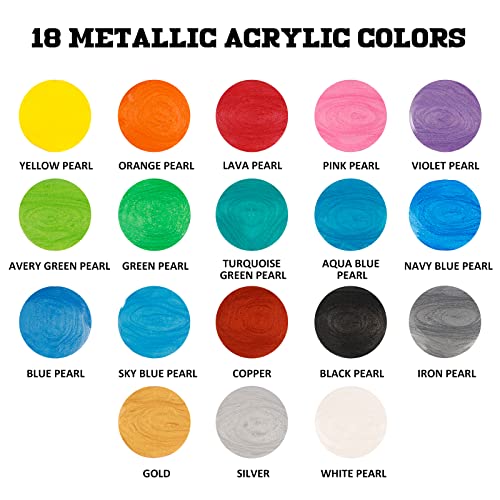 ABEIER Metallic Acrylic Pouring Paint Set, 18 Colors x 2 oz, Pre-Mixed - color: metallic colors