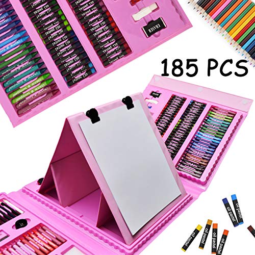 Sunnyglade 185 Pieces Double Sided Trifold Easel Art Set Art Supplies Pink - color: Pink