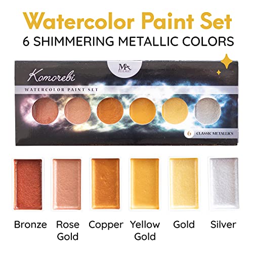 MozArt Komorebi Metallic Watercolor Paint Set – 6 Shimmer Colors Kit | Pearlescent Shimmer Glitter Watercolor Art Supplies – Portable Lightweight Gift for Artists, Students, Kids & Hobbyists - color: Metallic Watercolor Paint Set – Set of 6 Colors
