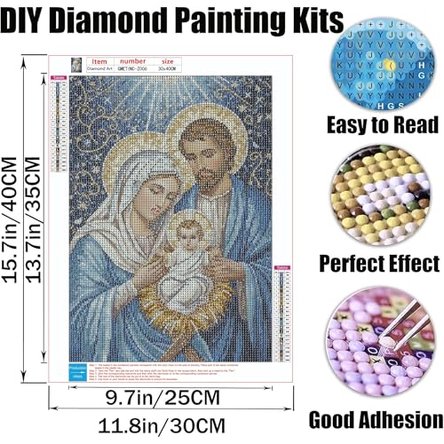GMETNIC Diamond Art Kits for Adults- Diamond Painting Kits for Adults Beginners, 5D DIY Full Drill Round Rhinestone Gem Art Crafts Paintings for Home Wall Decor 12"x16" (Holy Family in Mosaic) - color: Holy Family in Mosaic