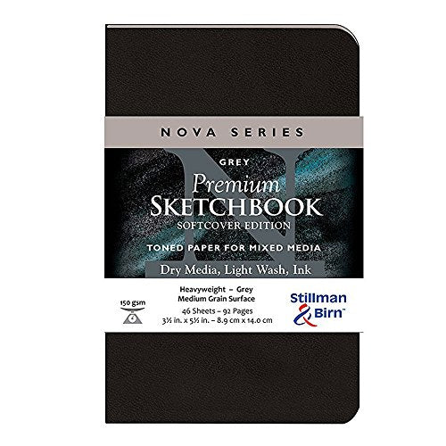 Stillman & Birn Nova Series Grey Softcover Sketchbook, 3.5" x 5.5", 150 GSM (Heavyweight), Grey Paper, Medium Grain Surface - size: 3.5" x 5.5" 150 gsm (Heavyweight)
