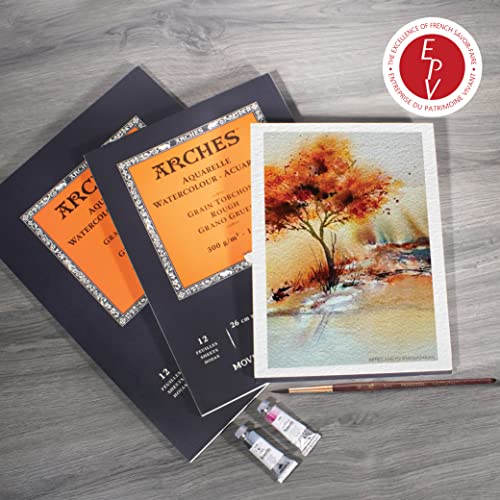 Arches Watercolor Paper Pad, 140 lb. Rough Surface, 12 Sheets, 9"x12" | Traditional Mould Made 100% Cotton Artists' Watercolour Paper, Internal Gelatin Sizing - size: 9"x12", style: Rough