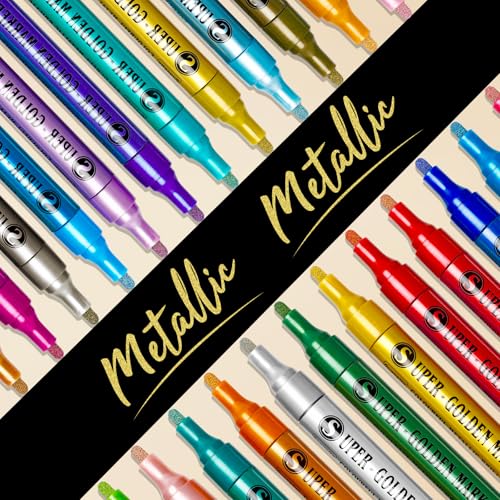 Redfun 12 Colors Metallic Acrylic Paint Markers, Super Golden Glitter Markers Painting Pen Sets for Black Paper, Scrapbook, Card Making, Rock, Glass, Wood, Fabric, Metal, Christmas DIY Crafts - color: 12 Colors