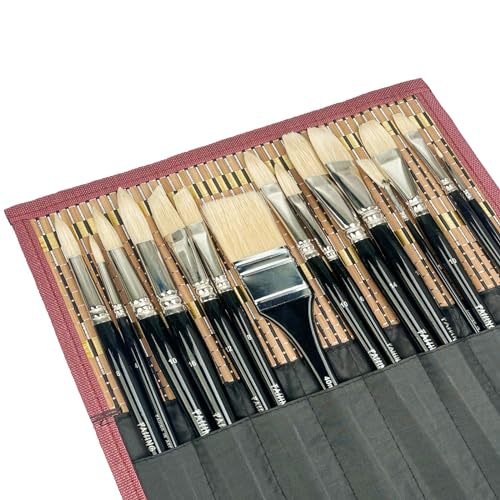 Falling in Art 15 Pcs Professional Oil Paint Brush Set, Natural Hog Bristle - color: Black