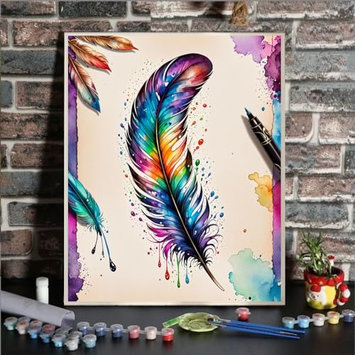 ldazao Paint By Numbers Kit for Adults Feather Adult Paint By Number Kits Canvas Painting Kit for Beginner Adults' Paint-By-Number Kits Oil Painting Kits for Gift Home Wall Decor 16x20 Inch - color: SZ004