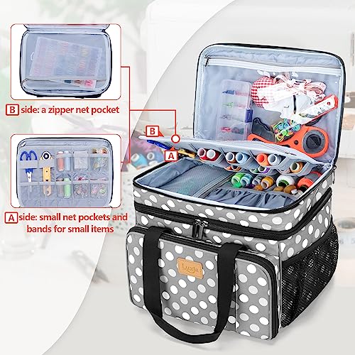 LUXJA Large Sewing Organizer with Many Compartments, Polka Dots | 2 Layers Sewing Storage Bag with Varisized Pockets for Needles, Threads, Scissors and Crafting Supplies (Bag Only) - color: Polka Dots