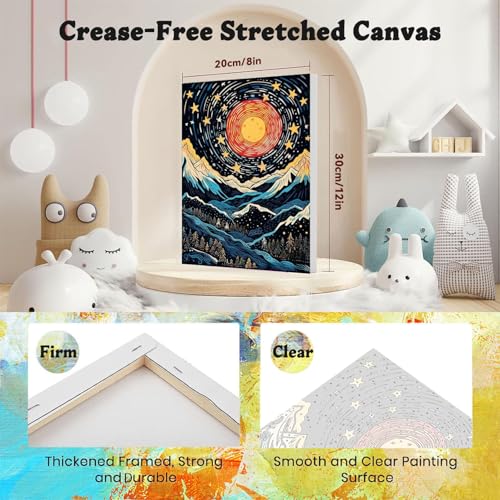 4 Pack Scenery Paint by Numbers for Adults with Frame Canvas - Wooden Easel - color: BKH1296+BKH1297+BKH1298+BKH1299