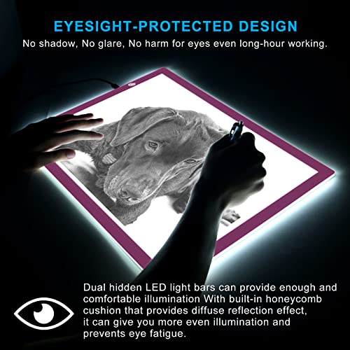 A3 Copy Light Board Tracing Box, Ultra-Thin Adjustable Drawing Tablet USB Power Artcraft LED Tracer Light Pad for Diamond Art Painting Accessories, Sketching, Animation, Quilting, Stenciling (Pink) - color: PINK, size: 11.7" x 16.5"
