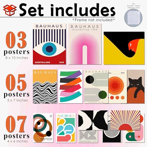 MAZUKO 15 Pcs Unframed Bauhaus Mid Century Art - Modern Boho Decor - color: Boho Eclectic 1