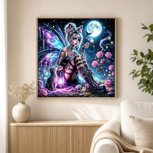 WULINHUAFA Butterfly Fairy Diamond Painting Kits for Adults 14x14 inch | Gothic Diamond Art Kits for Beginner, 5D Full Round Drill Gem Art Painting Kits for Home Wall Decor - color: Gothic