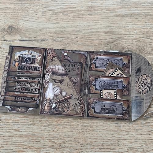 XINPOCUT Steampunk Folding Folio Junk Journal Kit,Folio Booklet Craft Kit, Junk Journal Kit, Scrapbooking Supplies, Journaling Decor, Mini Folio Writer Folder Project, Arts & Crafts Gifts